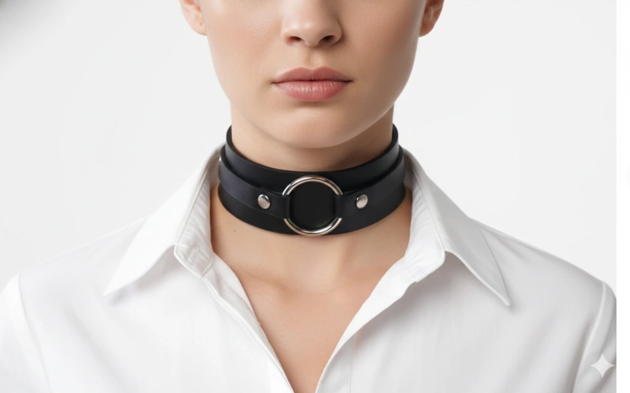 Wide O-Ring faux leather Collar - Statement Day Collar Choker - faux leather choker collar by Lunarness