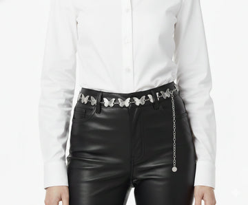 Butterfly Waist Chain Belt - Silver Belly Chain with Butterfly Charms - front view