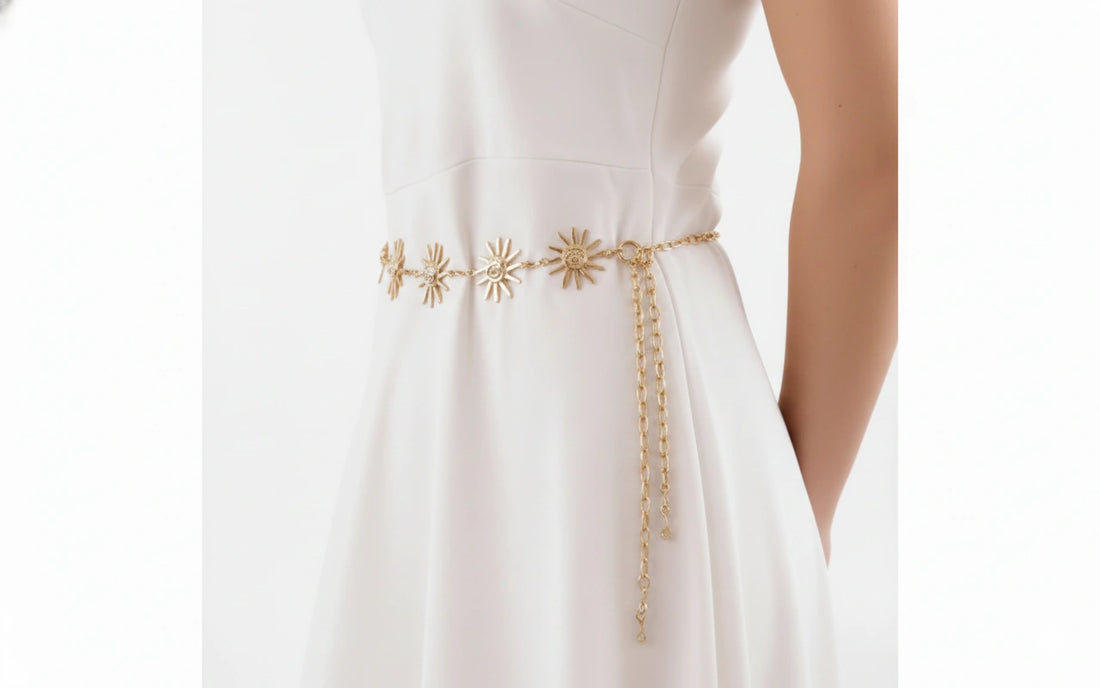 Sunflower Waist Chain Belt - Gold Daisy Flower Belly Chain Boho - front view