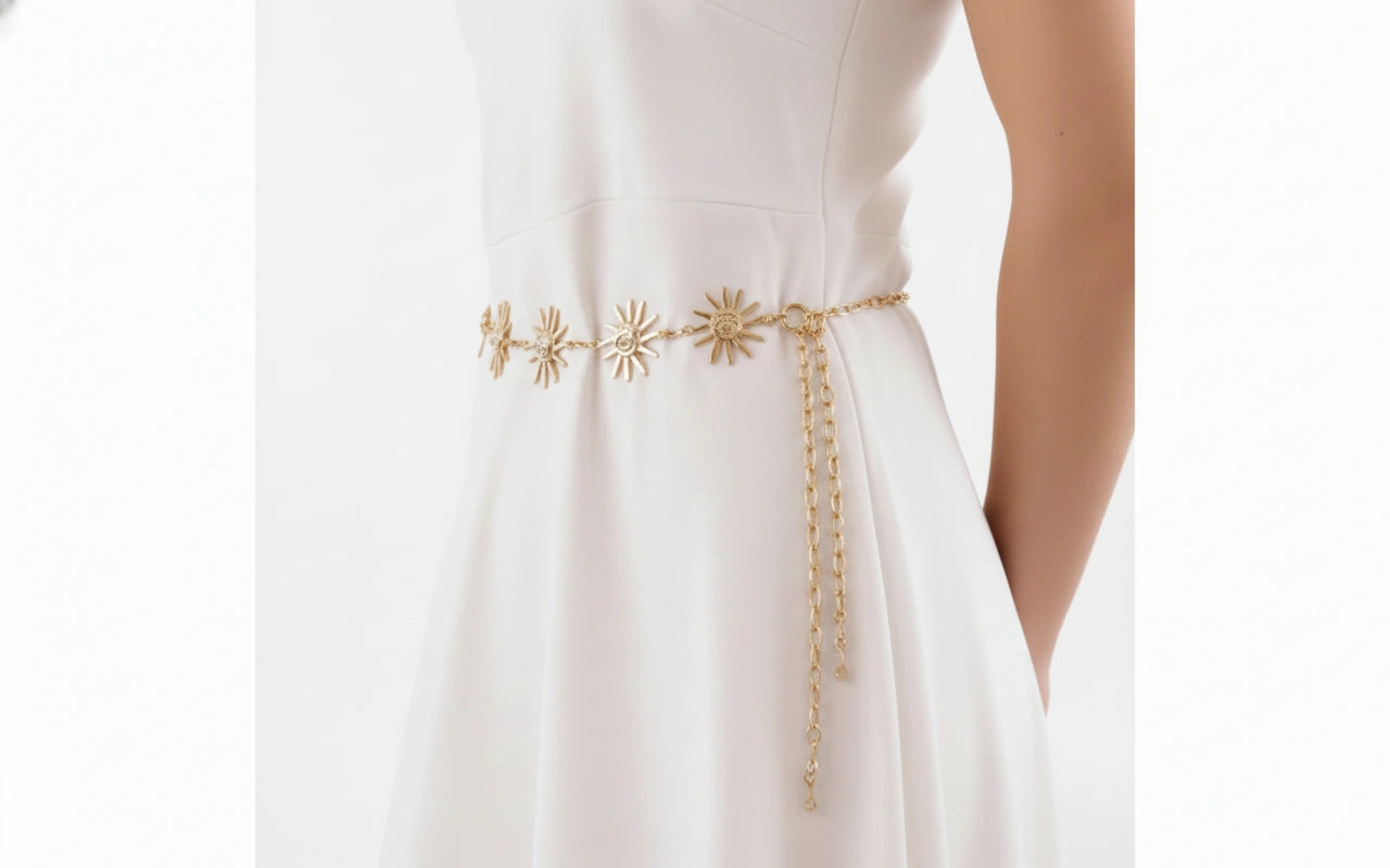 Sunflower Waist Chain Belt - Gold Daisy Flower Belly Chain Boho - side view