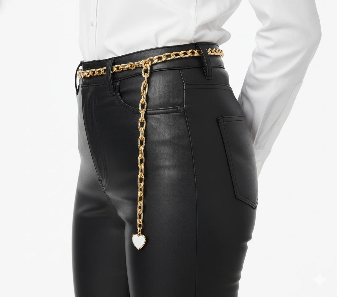 Gold Waist Chain Belt with Heart Charm - Belly Chain Body Jewelry - front view