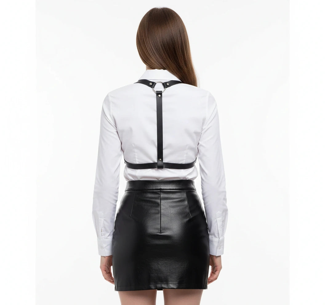 faux leather Suspender Harness - Shirt Accessory back view - faux leather harness
