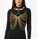 Gold-tone choker body chain showing layered strands and O-ring details