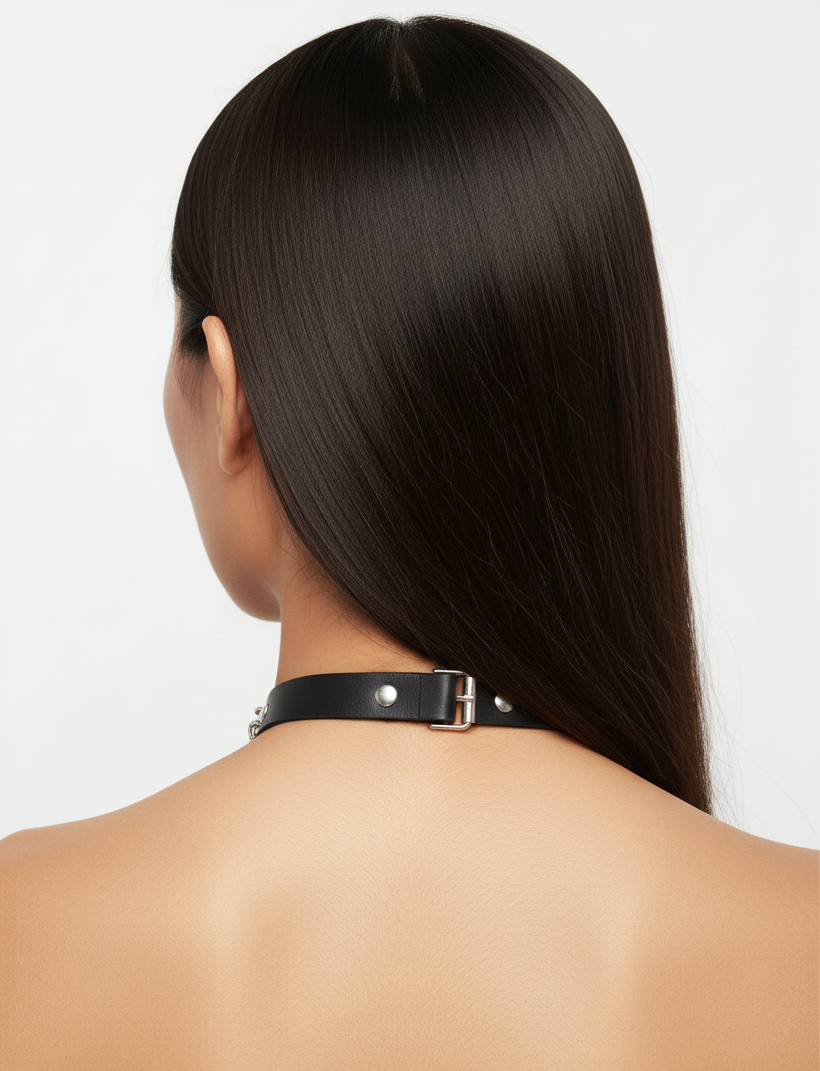 Body Chain Necklace Leather Collar with Layered Chains - detail view