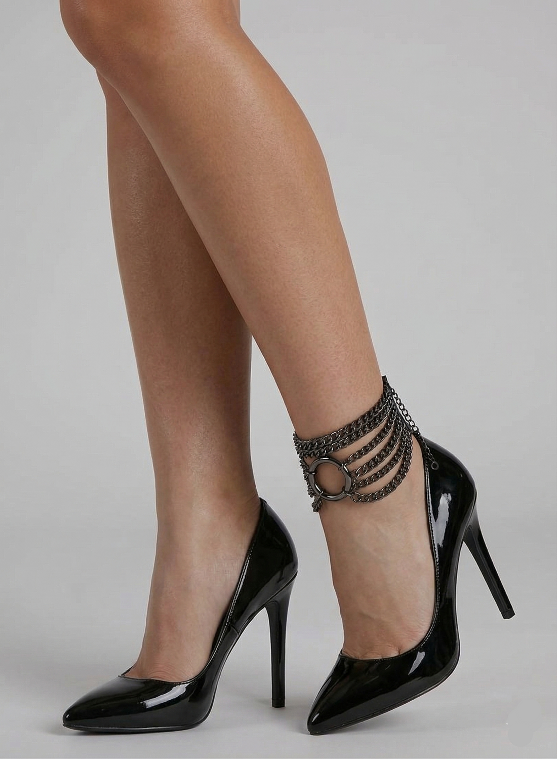 Gothic black chain ankle cuff with O-ring detail