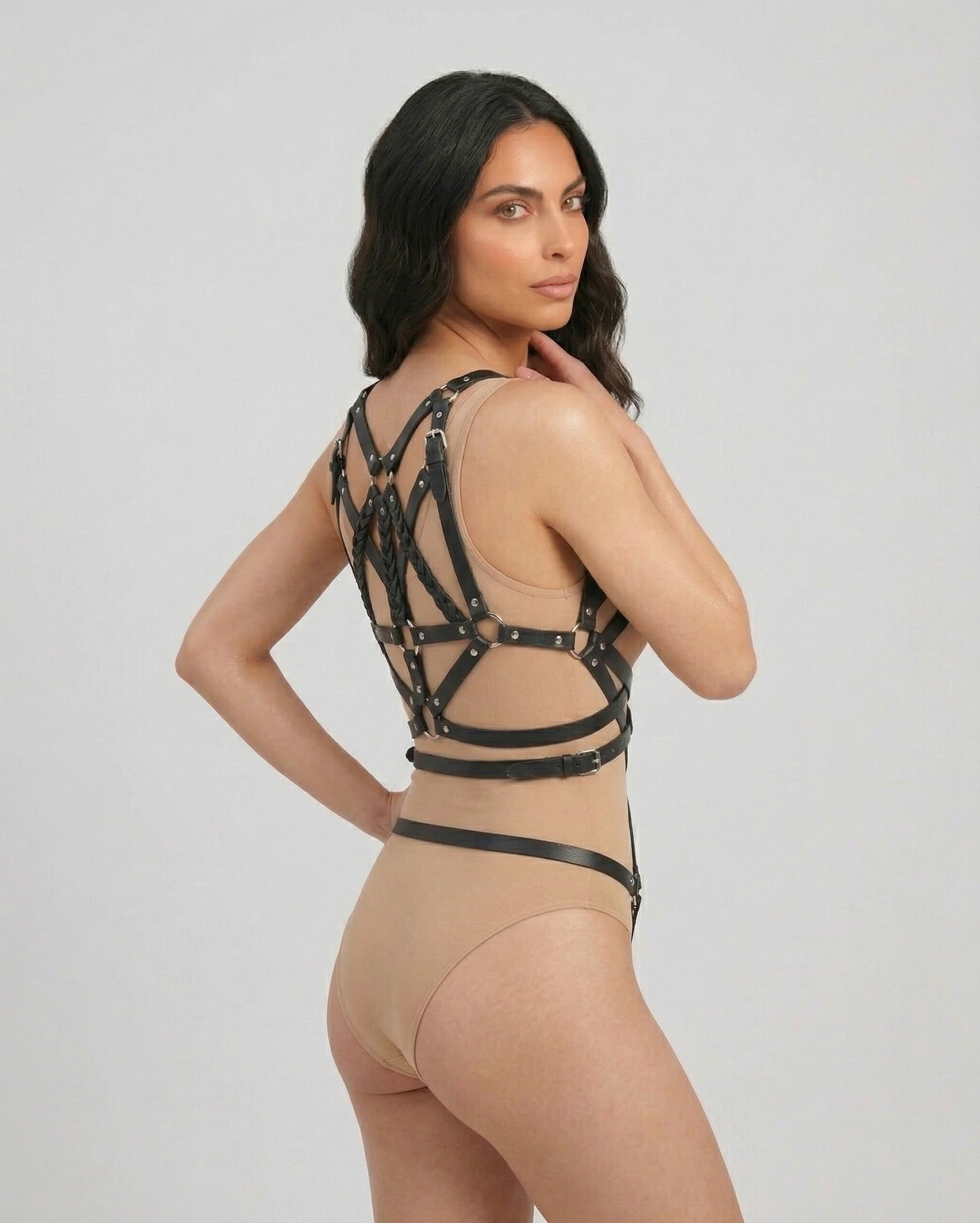 Shibari-Style Leather Harness - side view
