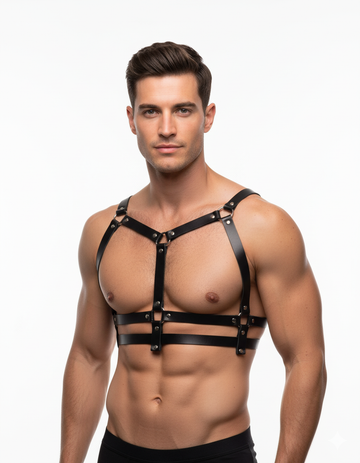 Men's Chest Harness Double Band Leather Body Harness - front view