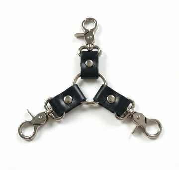 3-way BDSM connector with swivel clips - Y-shaped bondage hardware for connecting cuffs and restraints