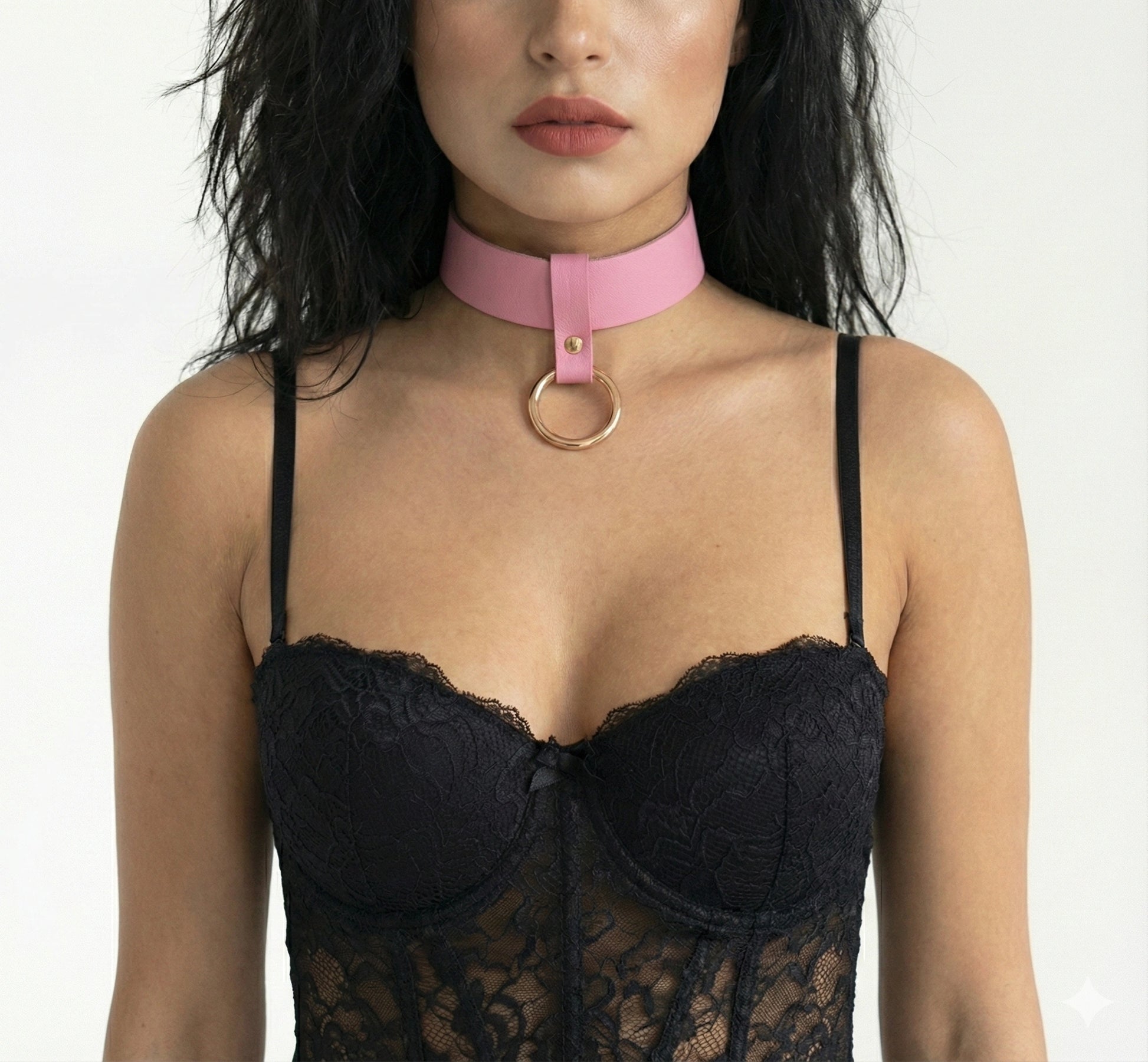 Pink Wide Collar - Pastel O-Ring Choker - leather choker collar by Lunarness