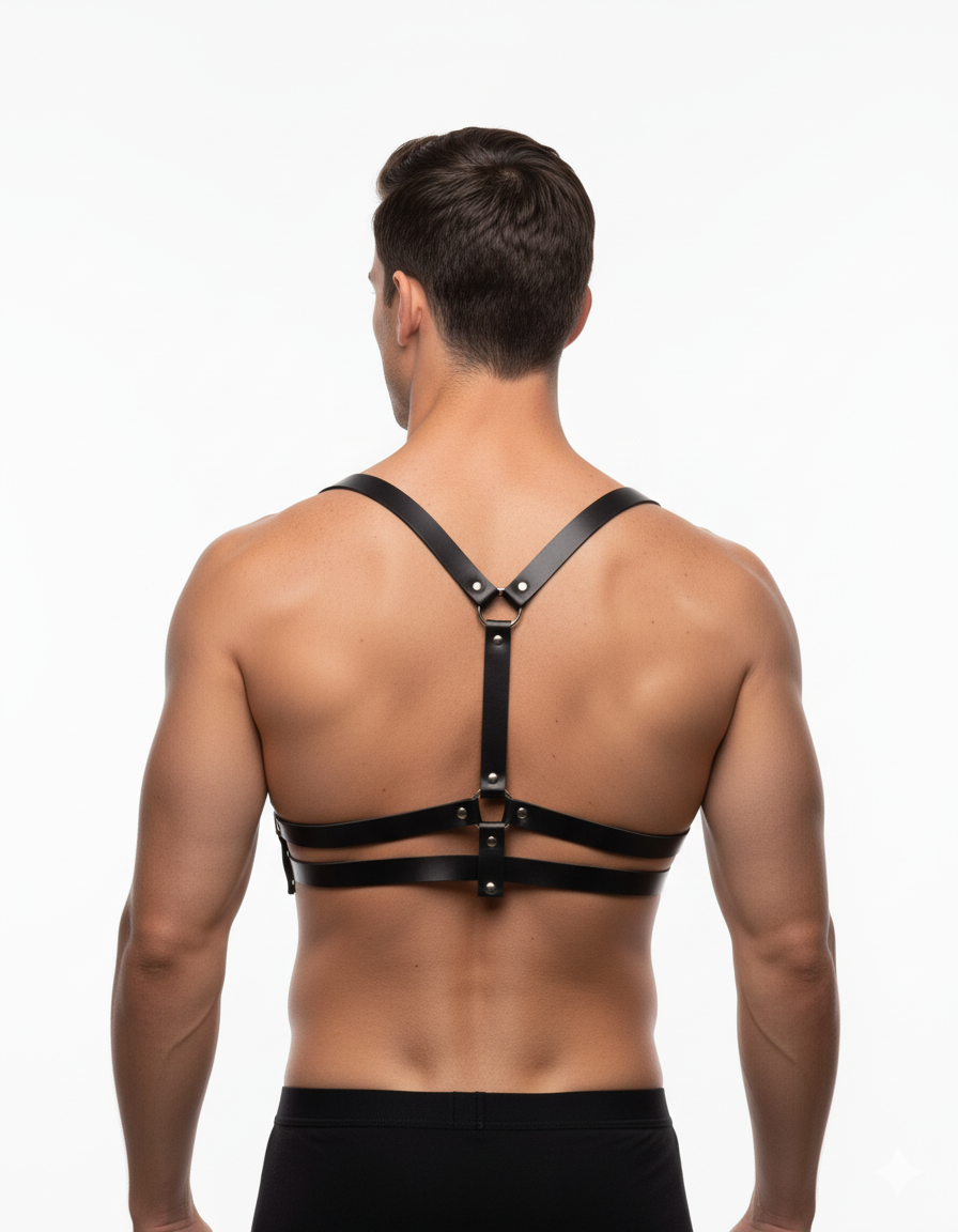 Men's Chest Harness Double Band Leather Body Harness - front view
