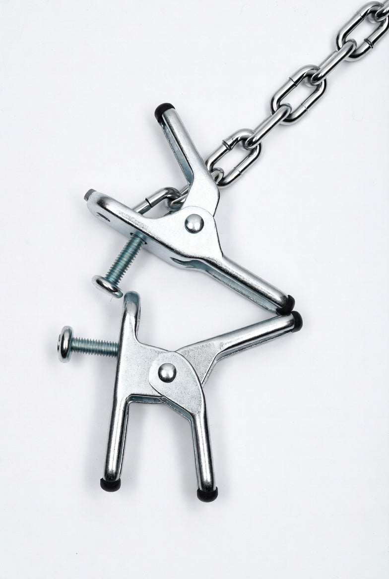 Adjustable metal nipple clamps with connecting chain for BDSM sensation play