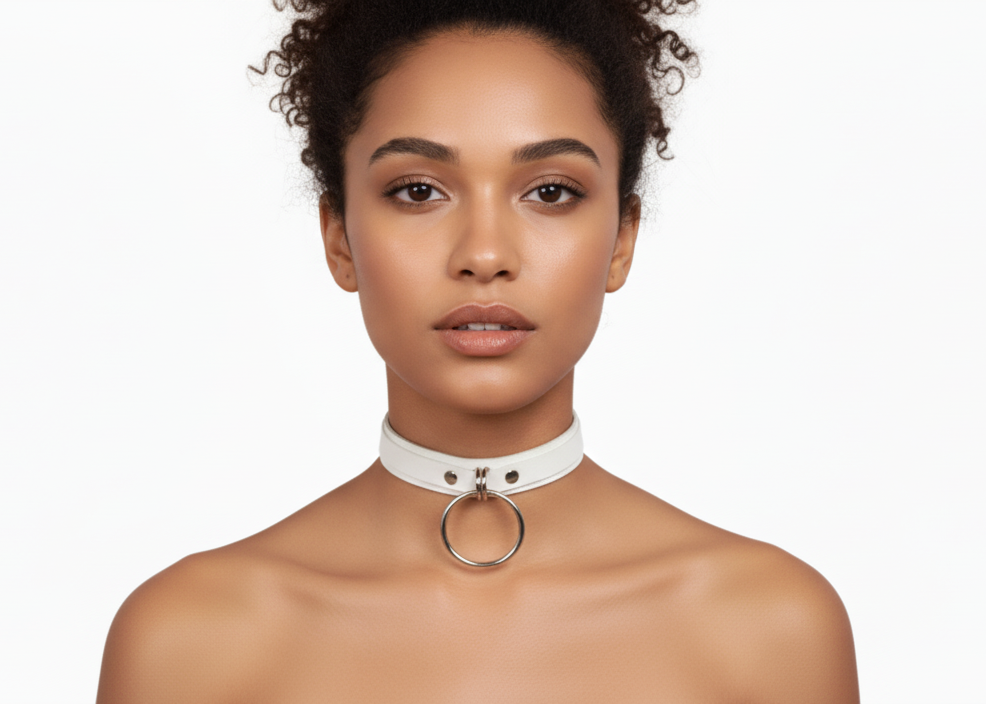 Wide BDSM Collar Leather O-Ring Submissive Collar - front view