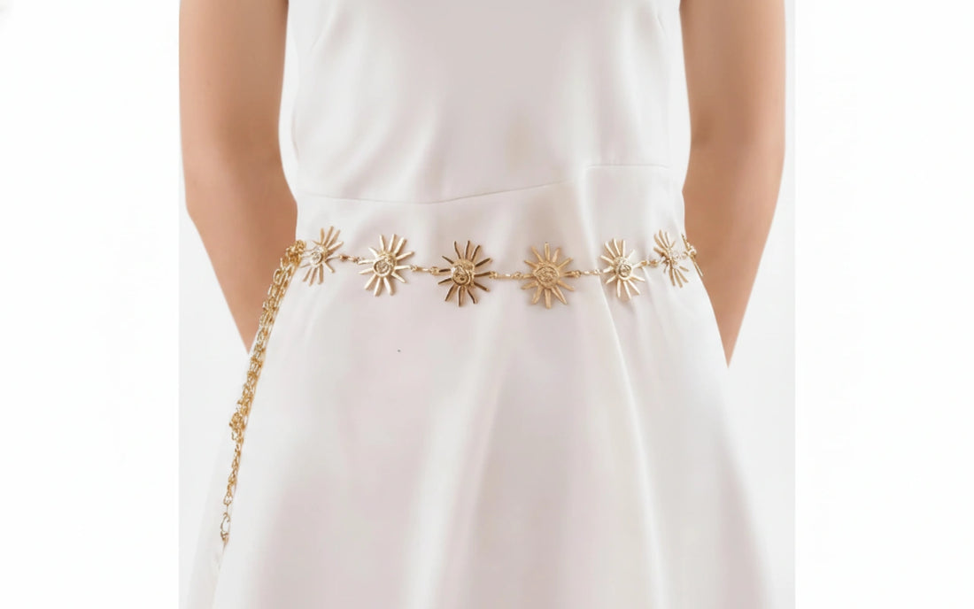 Sunflower Waist Chain Belt - Gold Daisy Flower Belly Chain Boho - front view