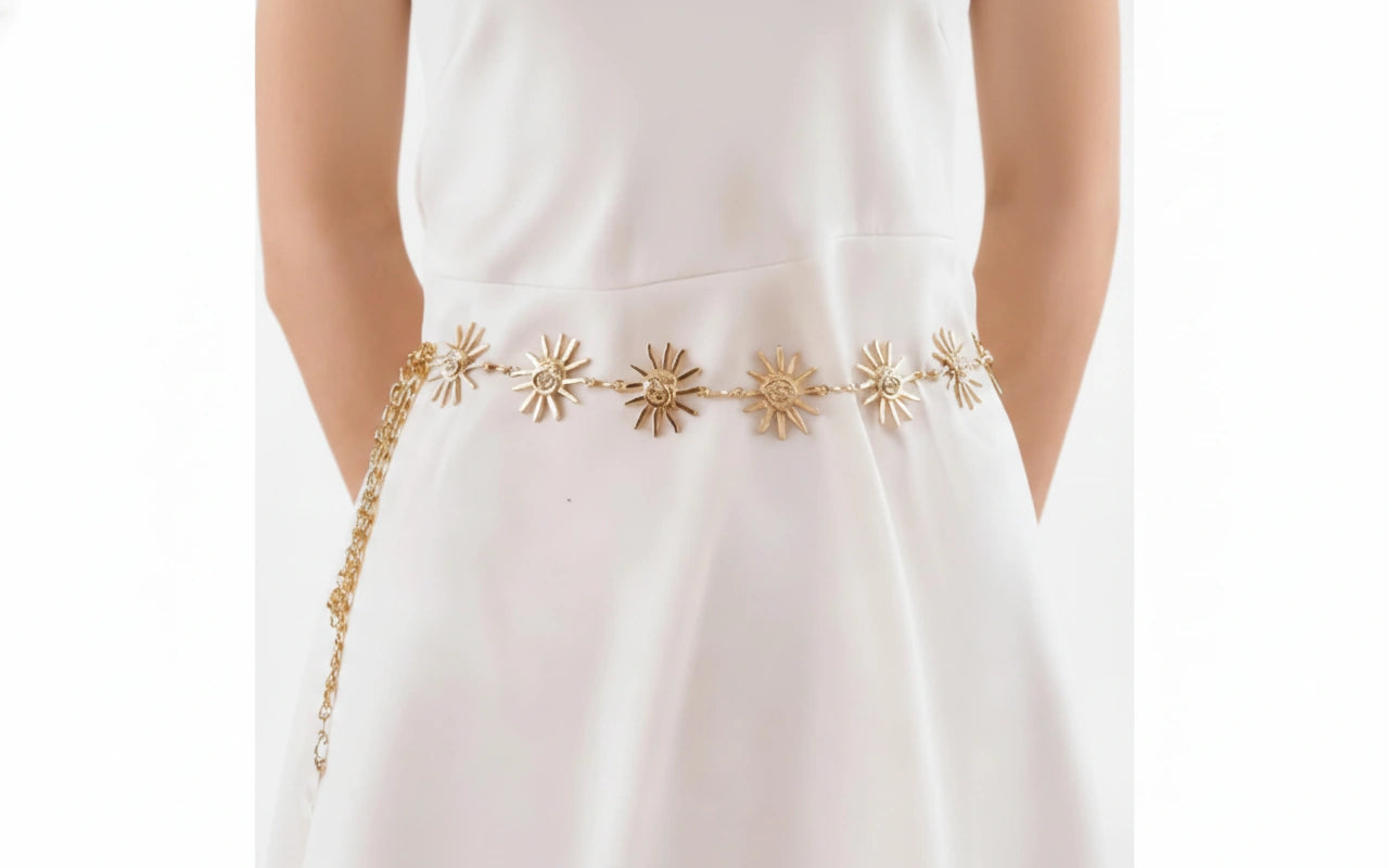 Sunflower Waist Chain Belt - Gold Daisy Flower Belly Chain Boho - front view