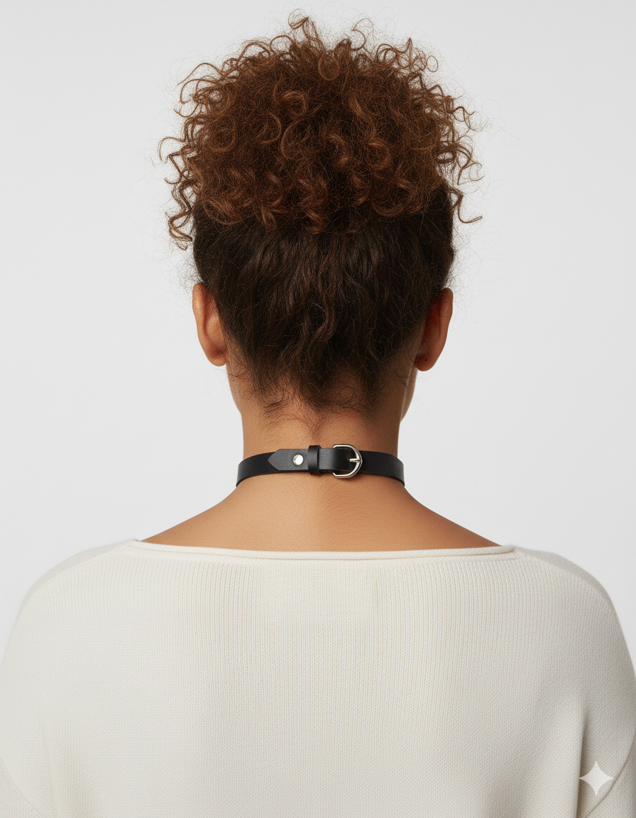 Heart Leather Choker Gothic O-Ring Collar Necklace - front view