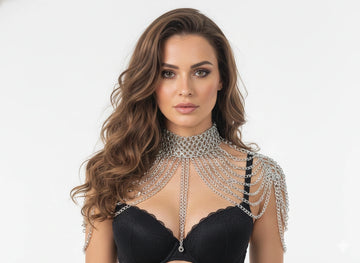 Chainmail Shoulder Collar - Epaulette Necklace - leather choker collar by Lunarness