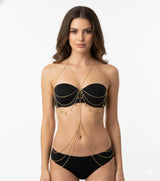 Full Body Chain Jewelry - Gold Bikini Body Chain Swimwear Harness - front view