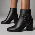 Celestial gothic boot chain anklet - gunmetal chain with crescent moon and star charms on a black ankle boot