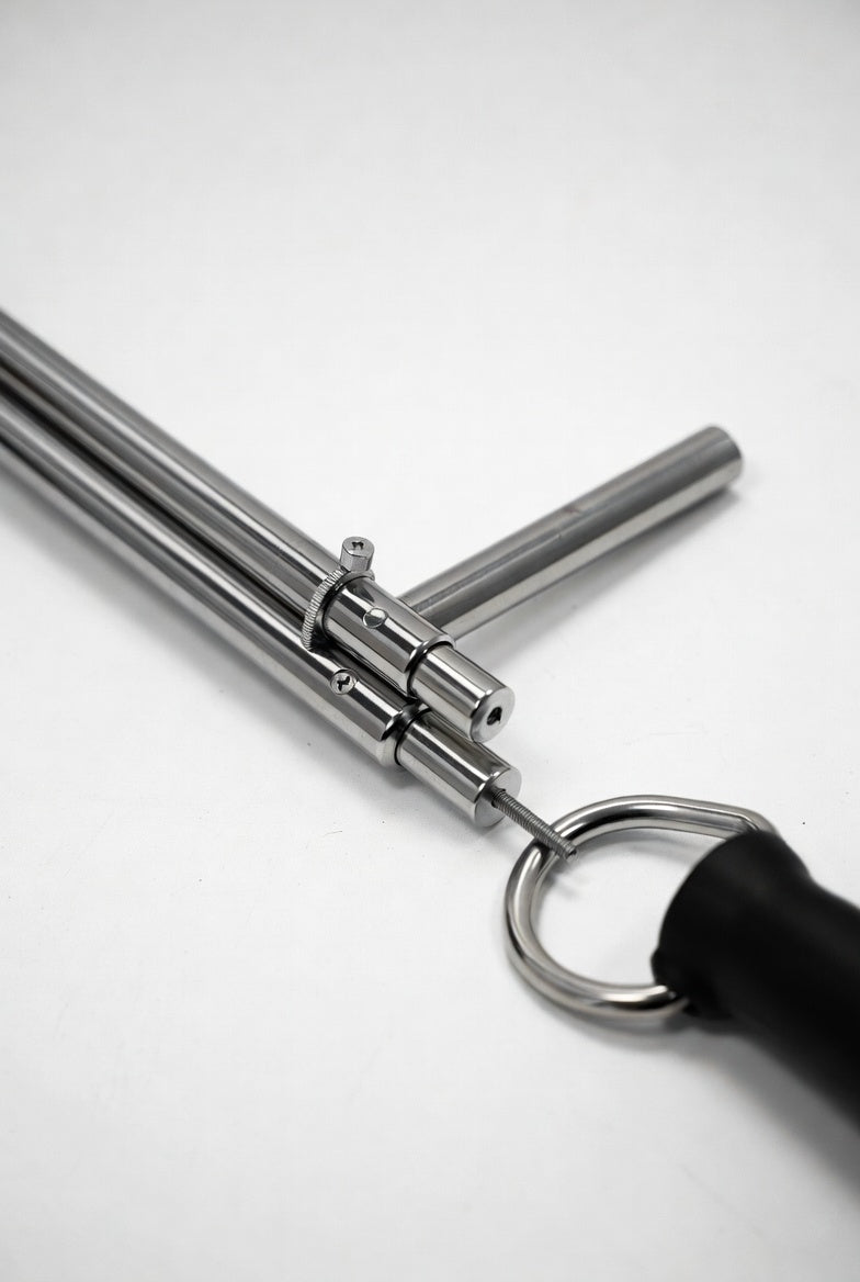 Adjustable metal spreader bar BDSM restraint with leather cuffs