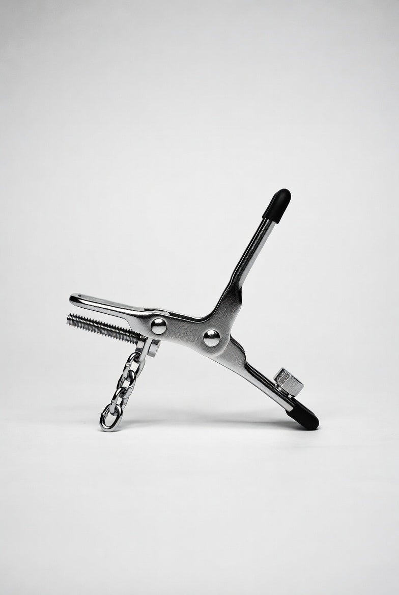 Adjustable metal nipple clamps with connecting chain for BDSM sensation play